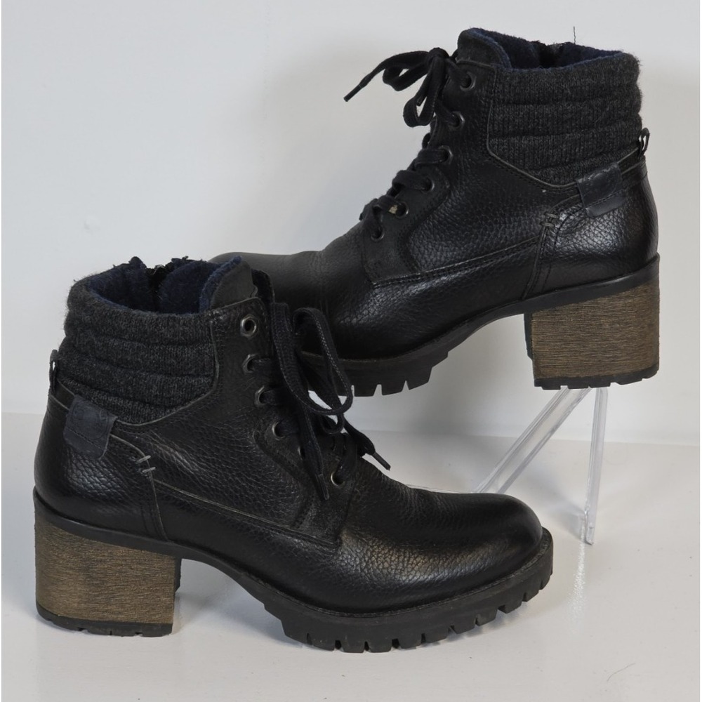 Bullboxer Cassie Black Leather Biker Combat Moto Boots Women's Size 9 M